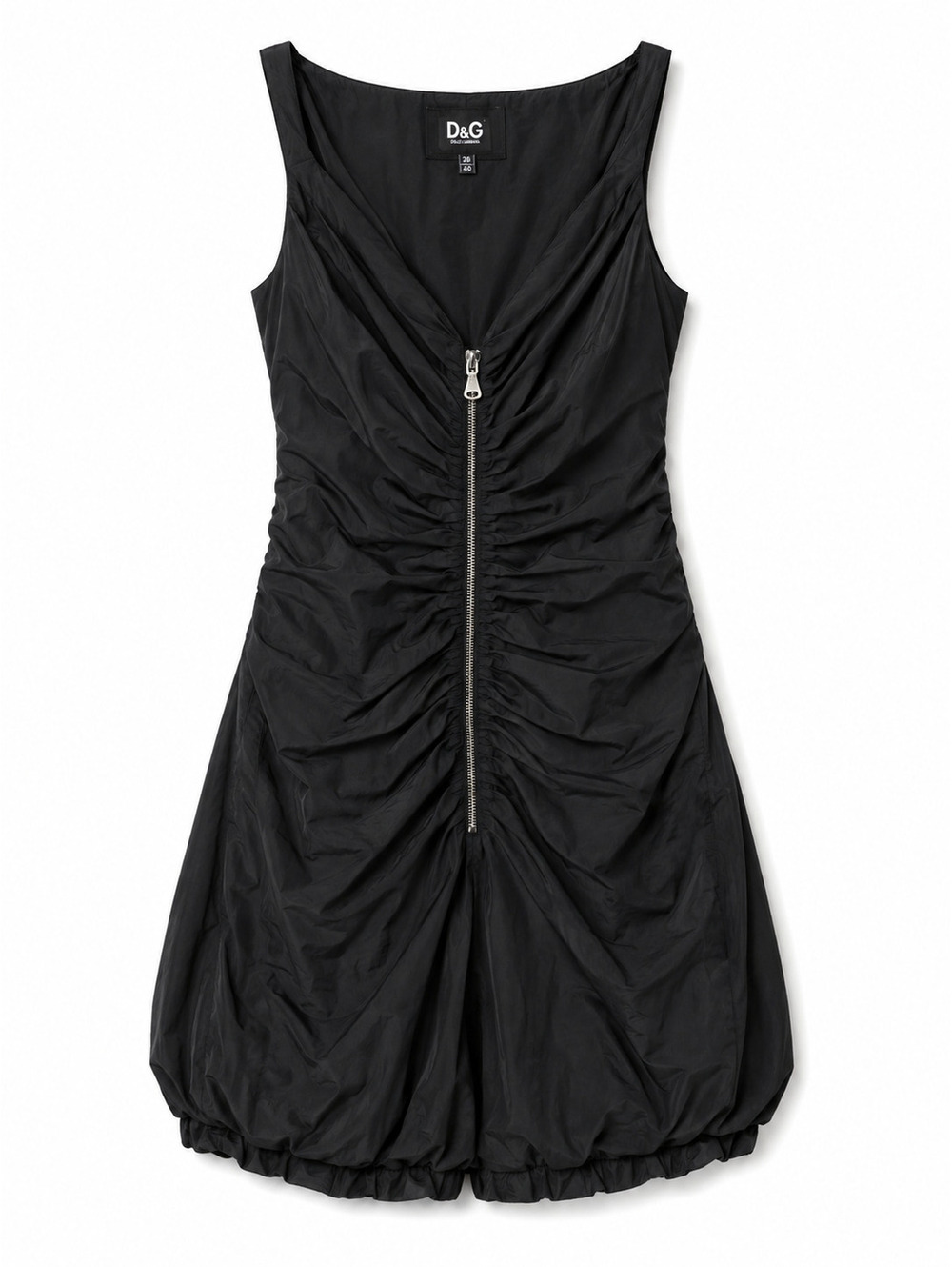 Dolce & Gabbana Black Nylon Front Zipper Ruched Dress Size IT 38
